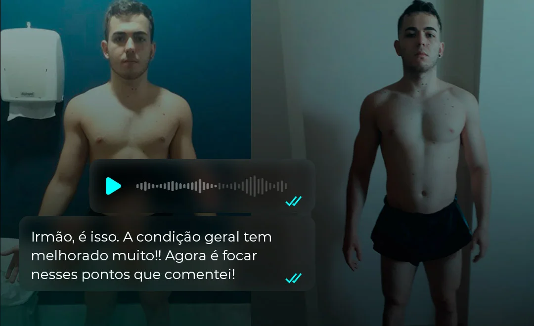 Fotos de evolução do aluno com feedback em áudio
