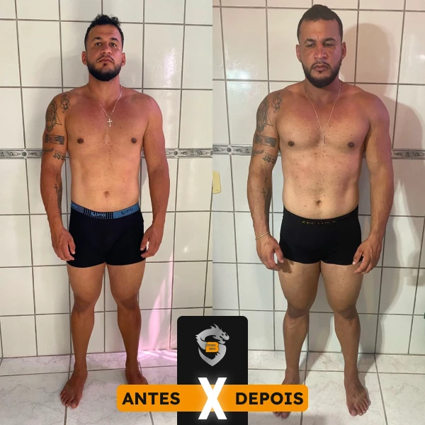 Antes e depois de aluno da consultoria de treino e dieta do Valter Acetto