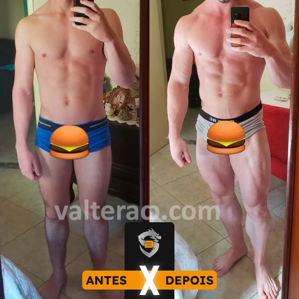 Antes e depois de aluno da consultoria de treino e dieta do Valter Acetto
